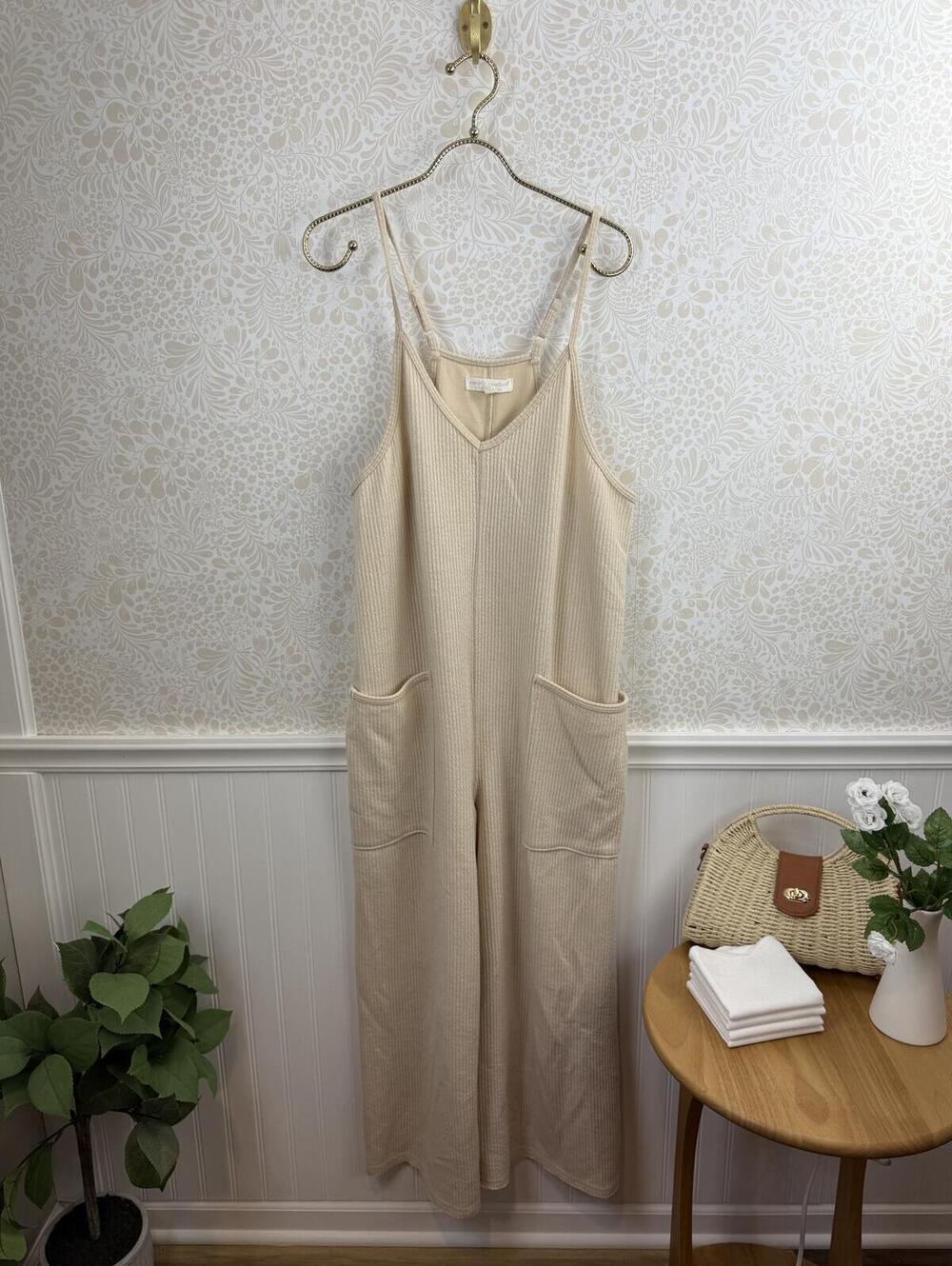 Simply Southern Collection Creamy Corded Jumpsuit with Pockets - Size - Large